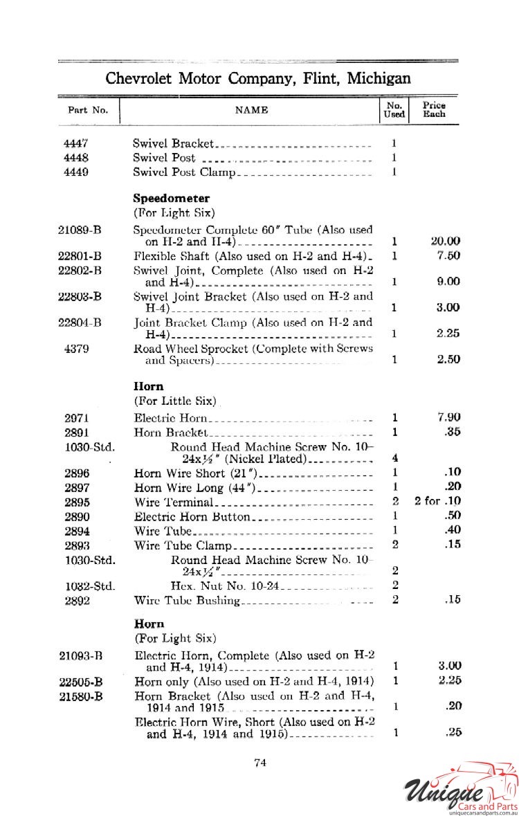 1912 Chevrolet Light and Little Six Parts Price List Page 32